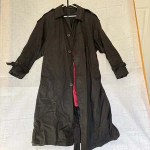 VTG Oleg Cassini All Weather Lined Trench Coat Insulated Belt Black 38 S Korea - Picture 1 of 18