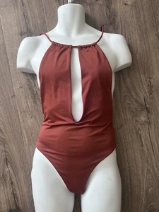 Zara Cut Halter Swimsuit Mocha Brown Sz M - Picture 1 of 6