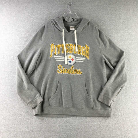 Pittsburgh Steelers Sweater Mens 2XL XXL Grey Pullover Hoodie Sweatshirt Cover