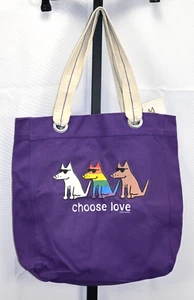 Teddy der Hund "Choose Love" lila Canvas Beuteltasche Tasche Neu mit Etikett Größe 12,5"X4"X15" - Bild 1 von 6