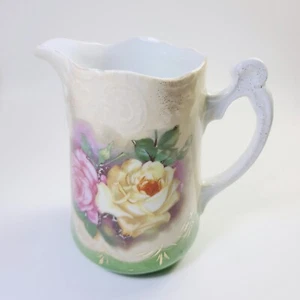 Vintage Germany Porcelain Pitcher Pink & Yellow Roses - Picture 1 of 8
