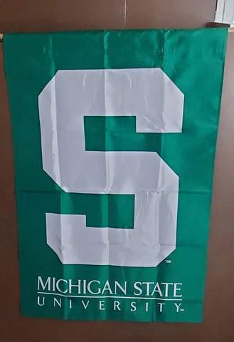 Michigan State University S  Spartan Outdoor Flag Green White 2 Sided 2 Ply Cover