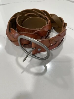 American Eagle M Brown Woven Braided Leather Chunky Belt Boho Western SI11 - Image 1 of 4