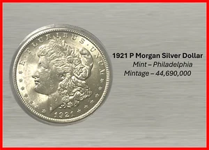 Dólar de plata Morgan 1921-P **Filadelfia** - SIN CIRCULAR - GRAN BRILLO - Imagen 1 de 3