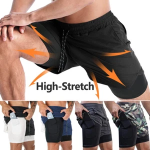 Pantalones Cortos De Correr Para Hombres Ropa De Gimnasio Fitness Entrenamiento - Picture 1 of 24