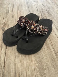 Plateau Flip Flops, schwarz bunt, Gr. 39, getragen - Bild 1 von 11