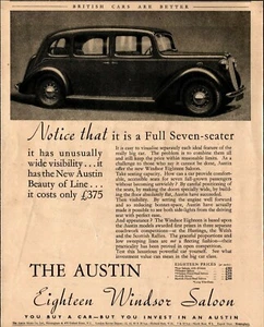 Anuncio impreso 1938 Austin Eighteen Windsor berlina automóvil London Service Depots D7 - Imagen 1 de 1