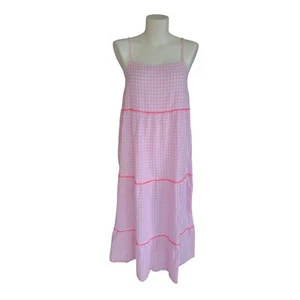 Haven Size M/L Rio Maxi Blossom Cotton Blend Pink Gingham Tiered Dress - Picture 1 of 11
