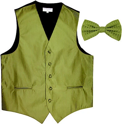 New Men's Vertical stripes tuxedo Vest Waistcoat _bowtie spanich green formal - Image 1 of 4