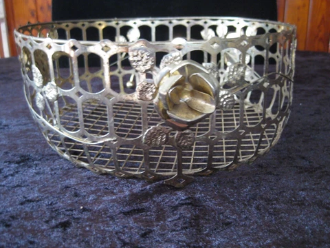 Vintage Goldtone Wire Basket with Floral Accents Cover