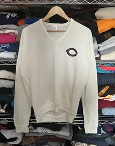 Vintage 80’s Cincinnati Reds Wild & Sons Cream Knit Sweater Medium Large - Picture 1 of 3