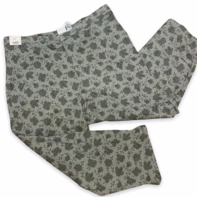 Cherokee Womens Straight Leg Pants Green Floral Stretch Flat Front Plus 20W New - Image 1 of 4