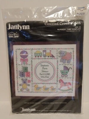 VTG Janlynn "NURSERY TIME SAMPLER" Cross Stitch Kit 14"x12" 69-12 BABY BIRTH - Image 1 of 4