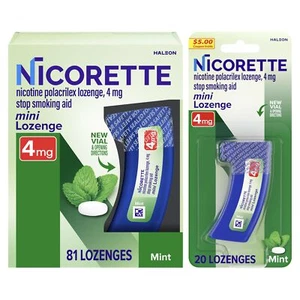 	Mini pastillas de nicotina Nicorette 4 mg para ayudar a dejar de fumar - sabor a menta S... - Imagen 1 de 9