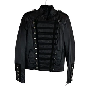 Boda Skins Manchester England Napoleon Leather Military Style Jacket Black UK 12 - Bild 1 von 11
