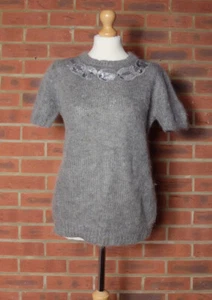 Zara Grey Knit Mohair Wool Blend Jumper Top Sequin Embellished Medium Mex 28 - Picture 1 of 12