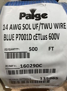 Paige #14AWG Underground Feeder UF Sprinkler Irrigation Wire 600V Blue/500FT L62 - Picture 1 of 4