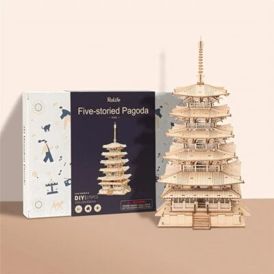 Robotime 275pcs DIY 3D Five-storied Pagoda Wooden Puzzle Game Assembly Kids Toy - Image 1 of 4