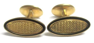 ANTIQUE RIKER BROTHERS MEN'S JEWELRY 14K YELLOW GOLD BLACK ENAMEL OVAL CUFFLINKS - Picture 1 of 8