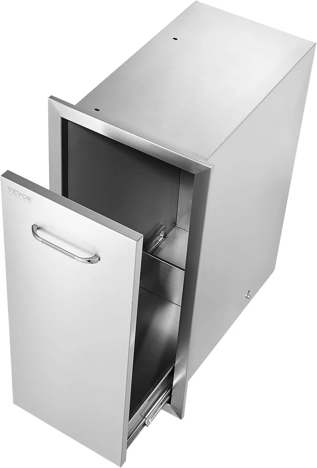 Cubo de basura de cocina exterior de 13,4" W - Acero inoxidable duradero con rieles silenciosos Foto 1 de 4