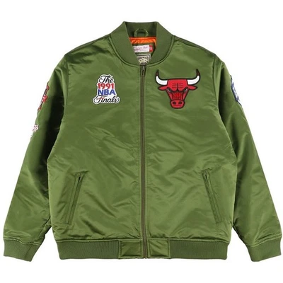 MITCHELL & NESS M&N Satin Bomber Jacke - FLIGHT Chicago Bulls oliv