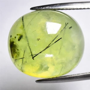 💎 24.13ct Oval Cabochon Natural Green Prehnite with Black Needles - Africa Gem - Picture 1 of 4