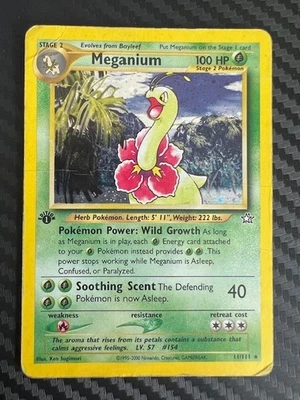 Pokémon TCG Meganium 11/111 1st Edition Holo Rare Vintage Neo Genesis DMG - Image 1 of 2