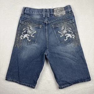 Makaveli Branded Baggy Jean Shorts Men’s 14 Y2K Hip Hop Denim Embroidered Lions - Picture 1 of 3