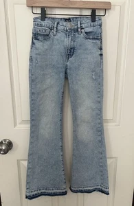 Gap Girls Size 10 70s Flare Leg Jean Denim EUC Raw Hem Light Wash Adjustable - Picture 1 of 4