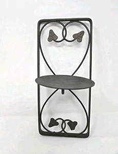 Vintage Heart Shape Wrought Iron Wall Sconce Candle Holder With Leaves - Picture 1 of 6