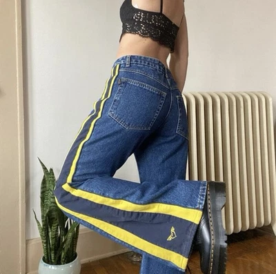 Pantalones de mezclilla acampanados cintura alta Angels Racing vintage talla 9 RAROS Rave  Foto 1 de 4