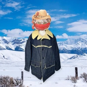 SEARS ROEBUCKS DENIM JACKET CHORE COAT SHEARLING COUNTRY WESTERN TRUCKER VTG - Picture 1 of 12