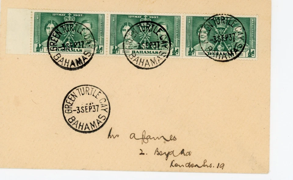 P32/08 TURTLE 1937 BAHAMAS COVER POSTMARKED “GREEN TURTLE” - Image 1 of 1