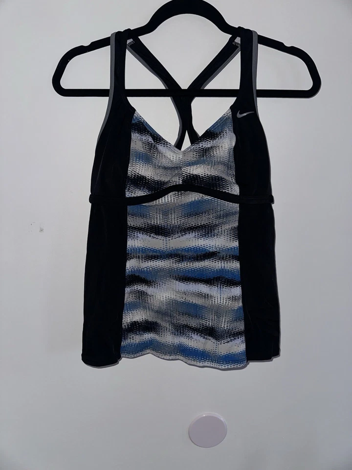 Nike Tankini Swim Top Plus M Black/Blue Gleam Snakeskin Racerback - Image 1 of 4