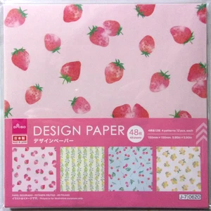 DAISO Fruits 4 Design Origami Paper Made in Japan Strawberry Lemon Cherry - Picture 1 of 3
