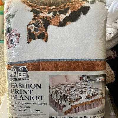 Cobertor de farol vintage para gatos gatinhos 72 x 90 duplo completo novo no pacote - Imagem 1 de 4