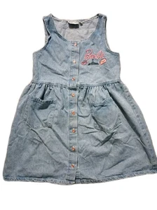 Vtg jerry leigh Embroidered barbie Jean  jumper Dress Pink Pearl Like Button Med - Picture 1 of 12