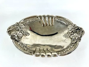 Vintage Silver Plated Ornate Treats Trinket Tray Bowl Fruit Grape Decorated - Picture 1 of 17