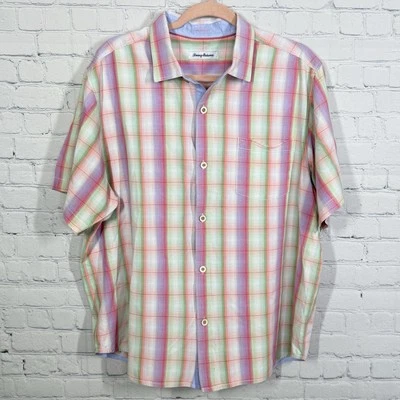 Blusa Tommy Bahama Mujer XL Cuadros Botón Corto Casa Resort Vacaciones Top Foto 1 de 4