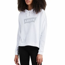 UPC 887035000058 product image for LEVIS NEW Women's White Metallic Logo French Terry Hoodie Top L TEDO | upcitemdb.com