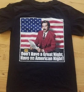 Anchorman - Will Ferrell Ron Burgundy America Night- Licensed Cool Black T-Shirt - Bild 1 von 2