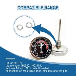 Thermometer Nut Washer Installation Kit 1/2-inch NPT Thread for Tel-Tru BQ300 - Picture 1 of 7