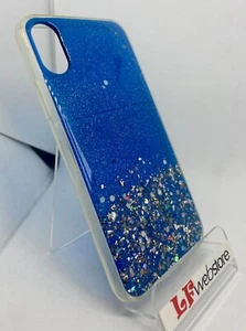 COVER in silicone per Apple IPHONE X / XS CUSTODIA GLITTER ARGENTATO SFONDO BLU - Foto 1 di 2