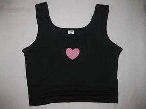Shein girls 11yrs heart graphic crop tank top black nip kawaii tween - Picture 1 of 1