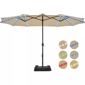 Large Patio Umbrella with Solar Lights/Base Included/Multi-Mode LED Lights - Picture 1 of 14