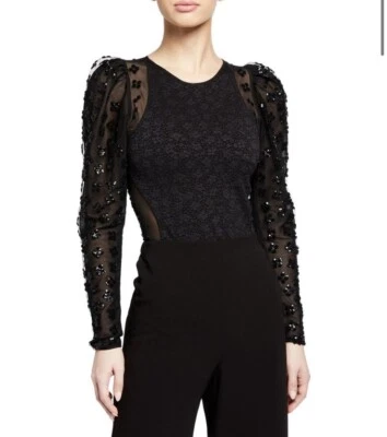 Новый с Ярлыками! Церемония открытия черный блестками Puff рукав боди $250 маленький S - Изображение 1 из 4