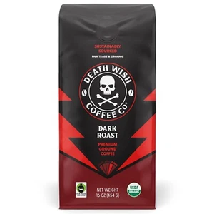 Death Wish Coffee, Organic and Fair Trade Dark Roast Whole Bean Coffee, 16 oz - Picture 1 of 9
