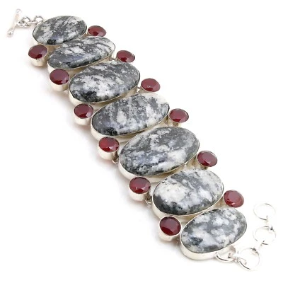 Pulsera hecha a mano de piedras preciosas granate ópalo dendrita joyería tamaño 8 pulgadas Foto 1 de 4