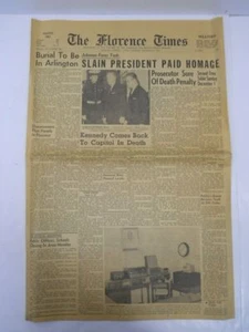 Periódico Asesinato John F. Kennedy - The Florence Times 24 de noviembre de 1963 - Imagen 1 de 1