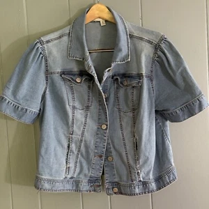 Vintage short sleeve denim jacket XL puff sleeve crop fit western y2k style - Picture 1 of 11